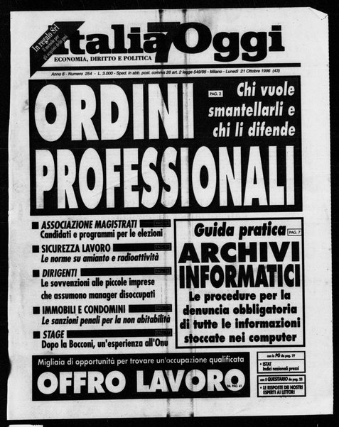 Italia oggi : quotidiano di economia finanza e politica